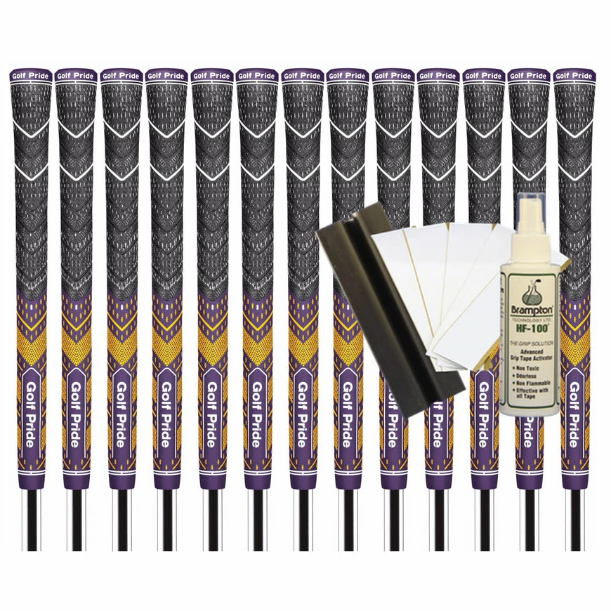 Golf Pride MCC Plus4 *TEAMS* Standard Grip (Purple/yellow) - 13pcs + Golf Grip Kit